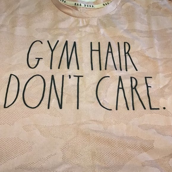 RAE Dunn Pink Camo “Gym Hair Don't Care” Yoga Top with Keyhole back - Picture 4 of 9